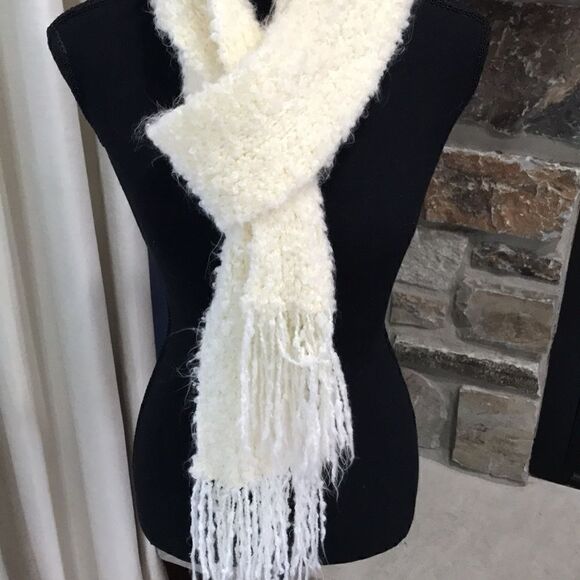Handmade Knitted Winter Scarf, One Size, Cream - Picture 3 of 5